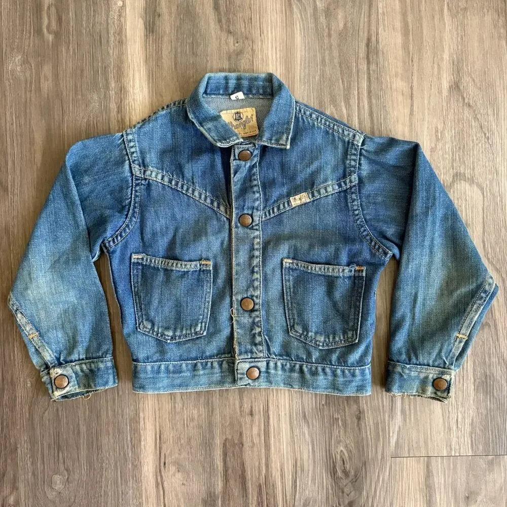 Vintage Wrangler Blue Bell Denim Jean Jacket Sanforized Kids Size 5 USA 1960s